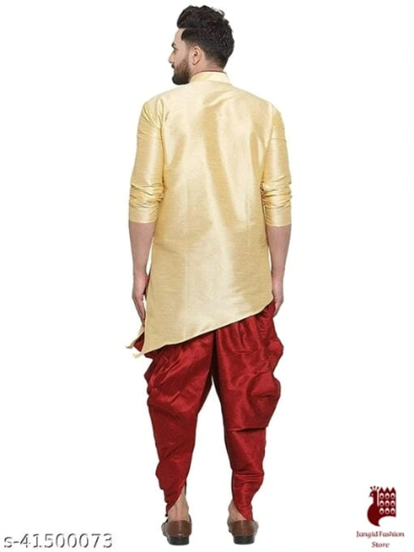 Ethnic Men Kurta Sets - 1, XL, Top Fabric: Silk Blend Bottom Fabric: Silk Blend, CREAM, Stitched, Free